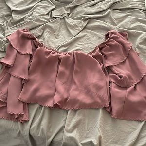Blush Crop Top with flowy off shoulder sleeves